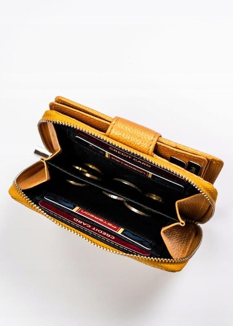 Portfel, złoty, skórzany, RFID, Peterson