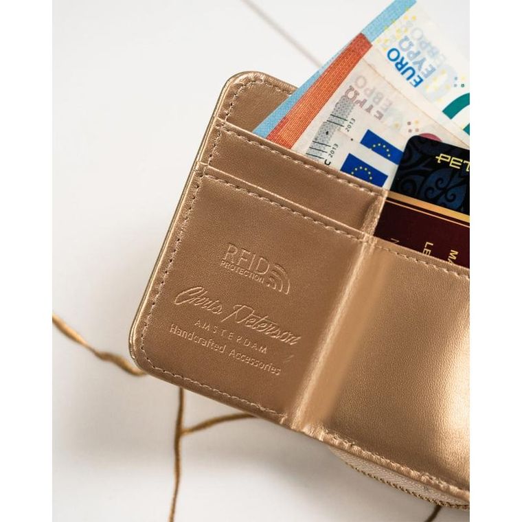 Portfel, złoty, skórzany, RFID, Peterson