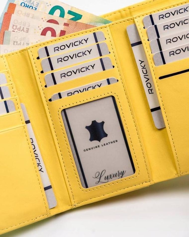 Portfel, żółty, skóra ekologiczna, Cavaldi