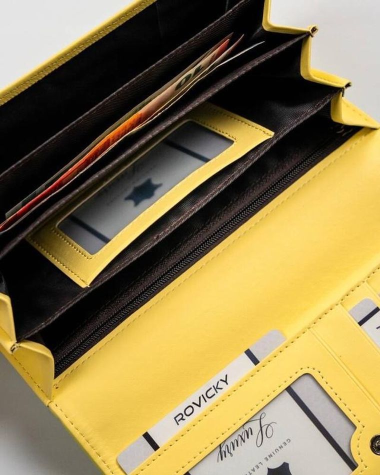Portfel, żółty, skóra ekologiczna, RFID, Cavaldi