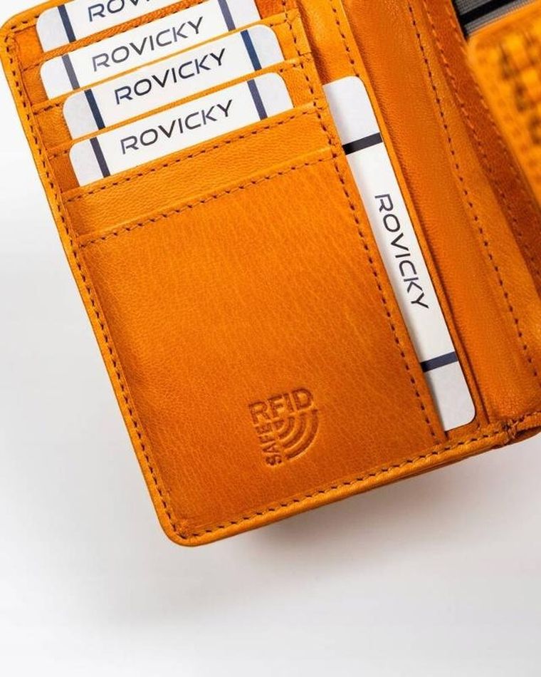 Portfel, żółty, skórzany, RFID, Rovicky