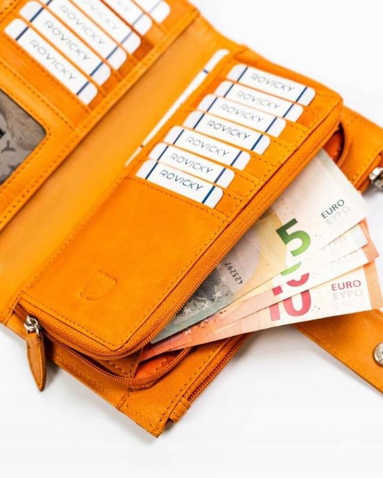 Portfel, żółty, skórzany, RFID, Rovicky