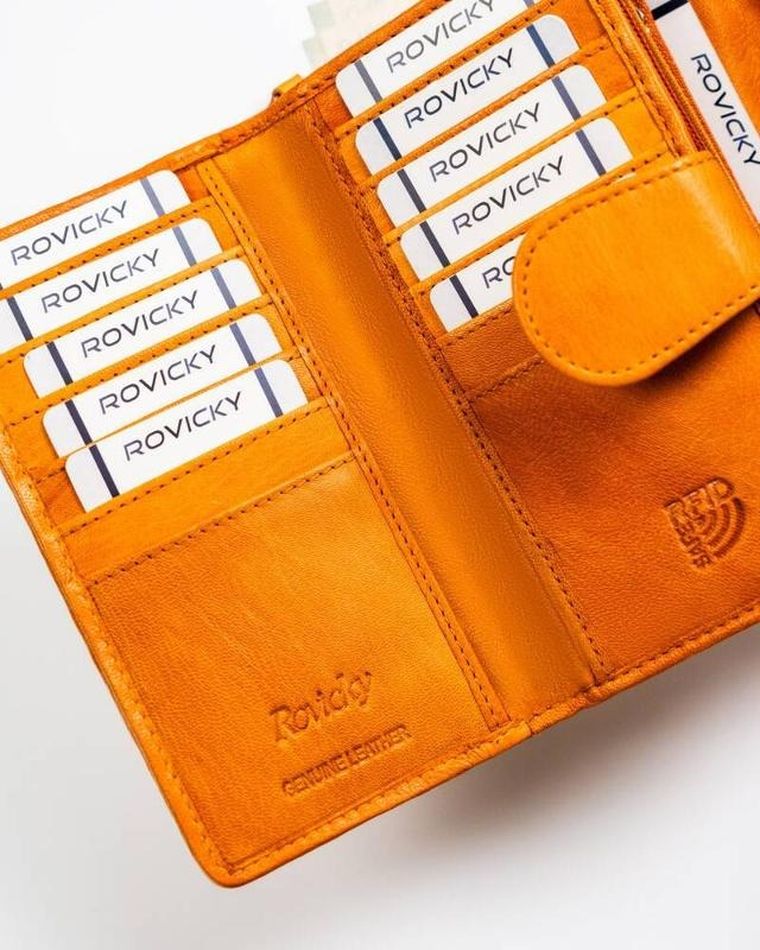 Portfel, żółty, skórzany, RFID, Rovicky