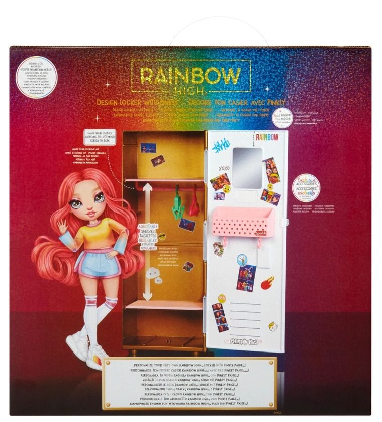 Rainbow High, Locker and Pinkly Paige, lalka modowa z szafą