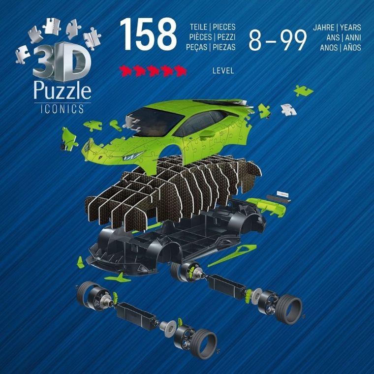 Ravensburger, Iconics, Lamborghini Huracn EVO-Verde, 1:18, puzzle 3D, 108 elementów