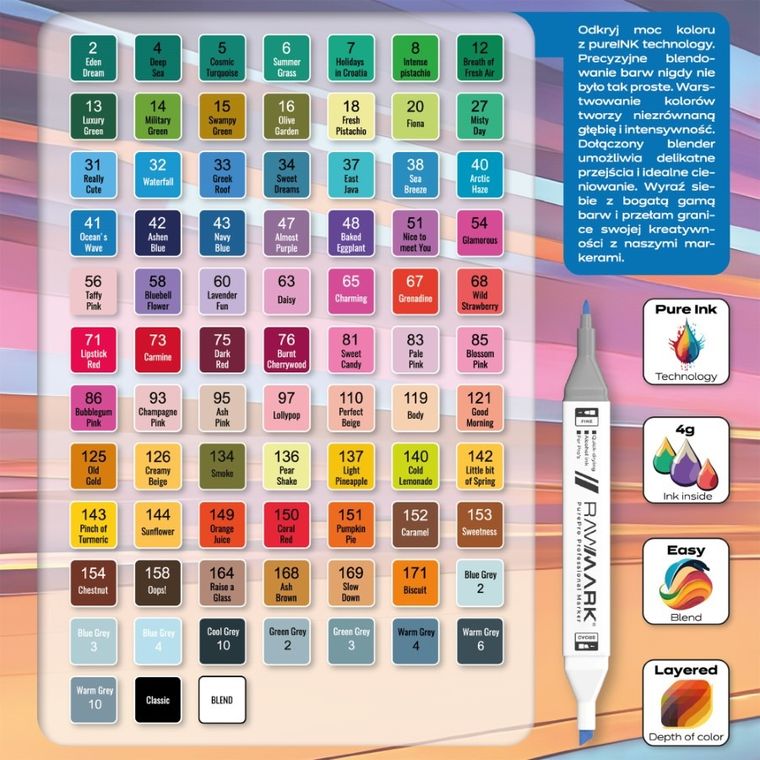 Rawmark, PurePro, promarkery + etui ze stelażem, 80 kolorów