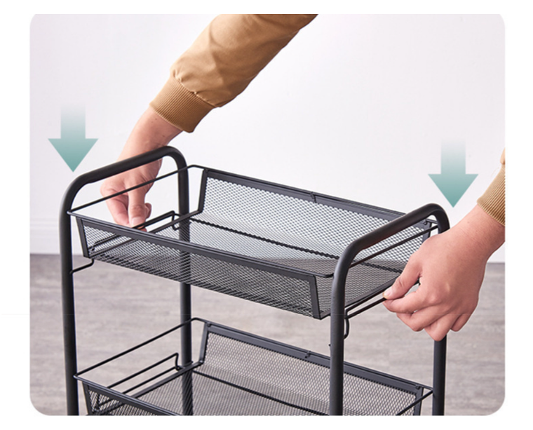 Regał na kółkach z czterema półkami, czarny