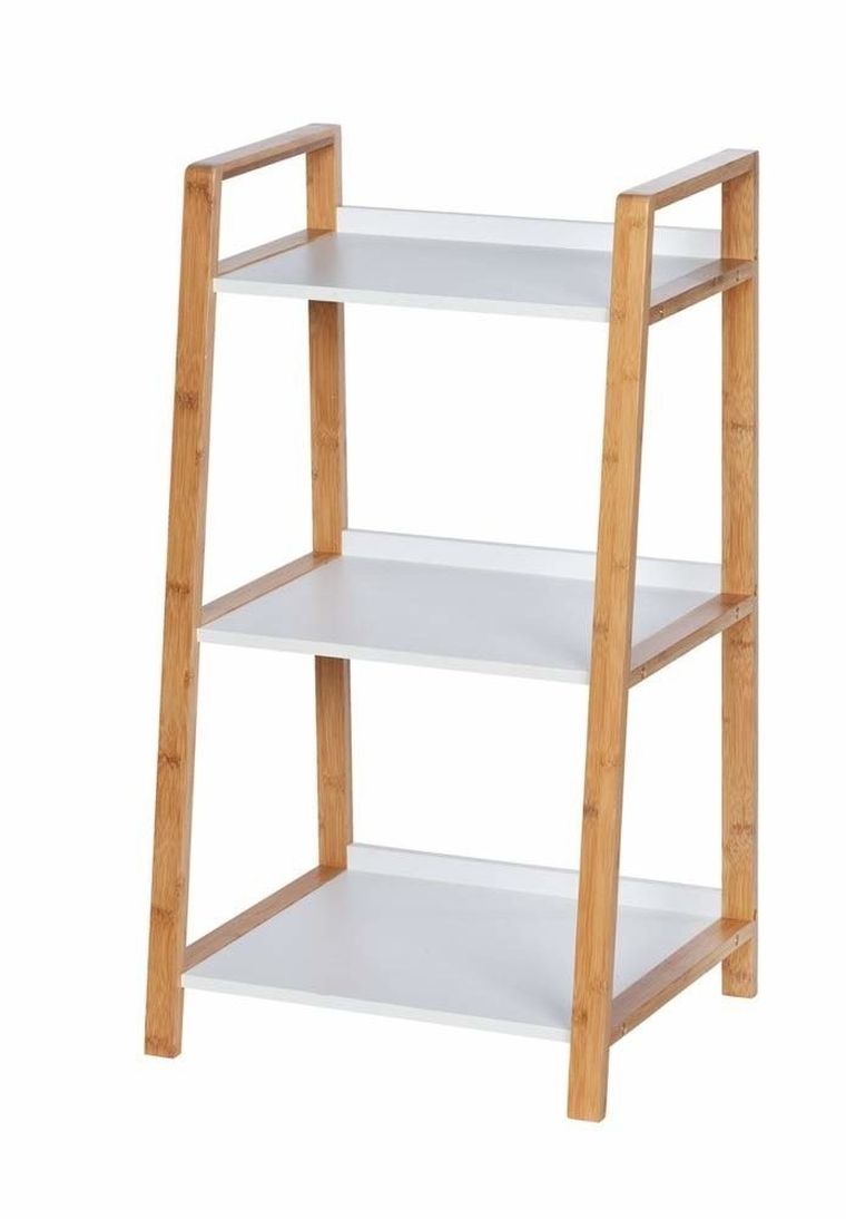 Regał trzypoziomowy, Finja, biały z elementami bambusa