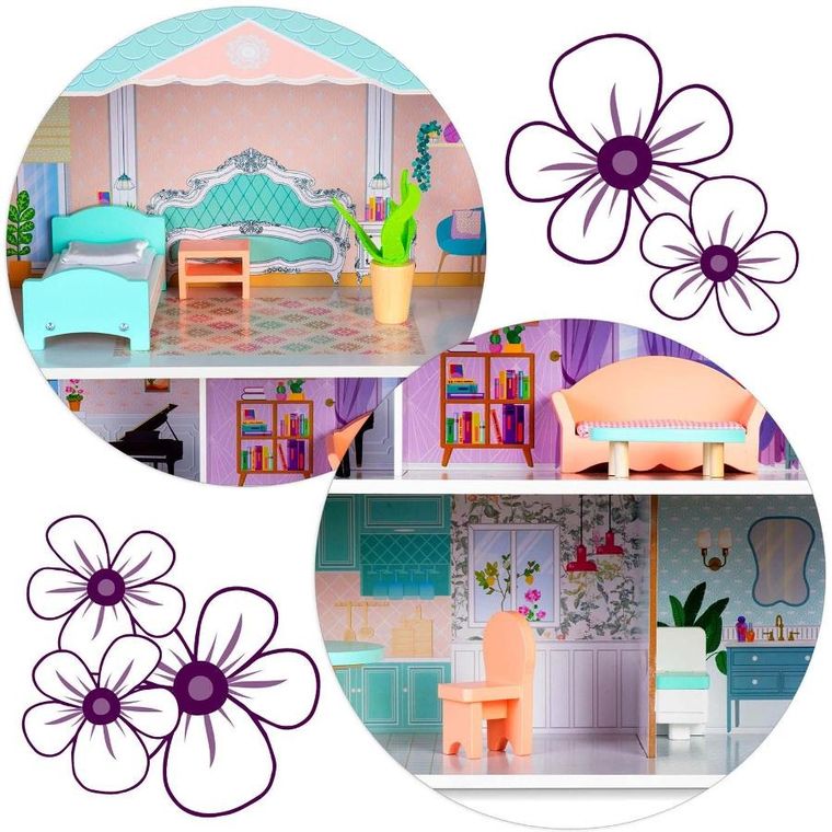 Ricokids, drewniany domek dla lalek, 3-piętrowy