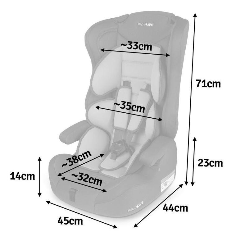 Ricokids, Elio, fotelik samochodowy, 9-36 kg, szary
