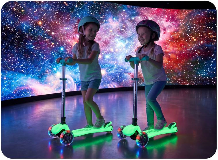 Ricokids, Glow, hulajnoga 3-kołowa, balansowa, świecąca w ciemności, turkusowa