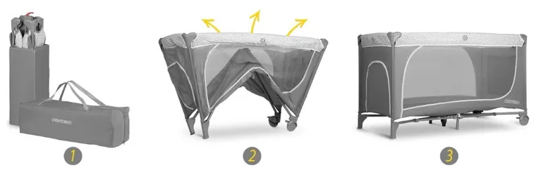 Ricokids, łóżeczko turystyczne z materacem i torbą, jasnoszare