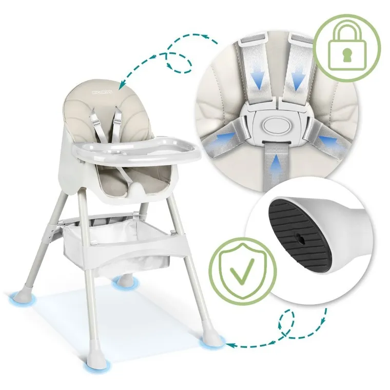 Ricokids, Milo, krzesełko do karmienia ze stolikiem, szare