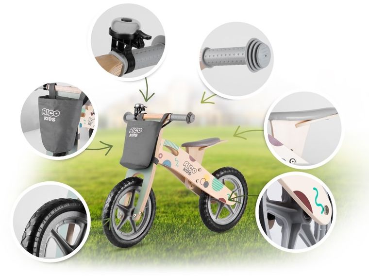Ricokids, rowerek biegowy, 12 cali, drewniany