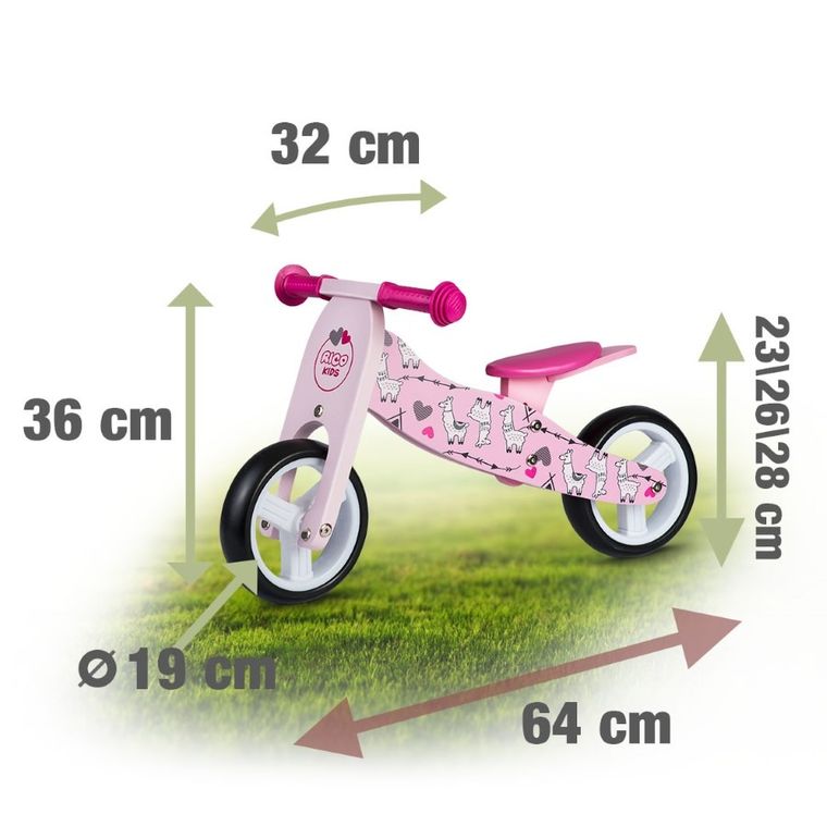 Ricokids, rowerek biegowy, trójkołowy, drewniany, różowy