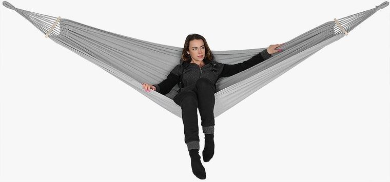 Royokamp, hamak ogrodowy z drążkiem i pokrowcem, 2 osobowy, XXL, szary, 250-150 cm