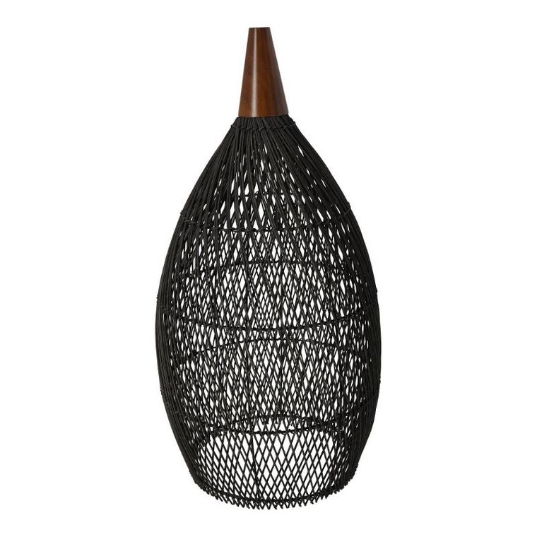 Rustykalna, lampa wisząca, rattanowa, 35 cm, czarna