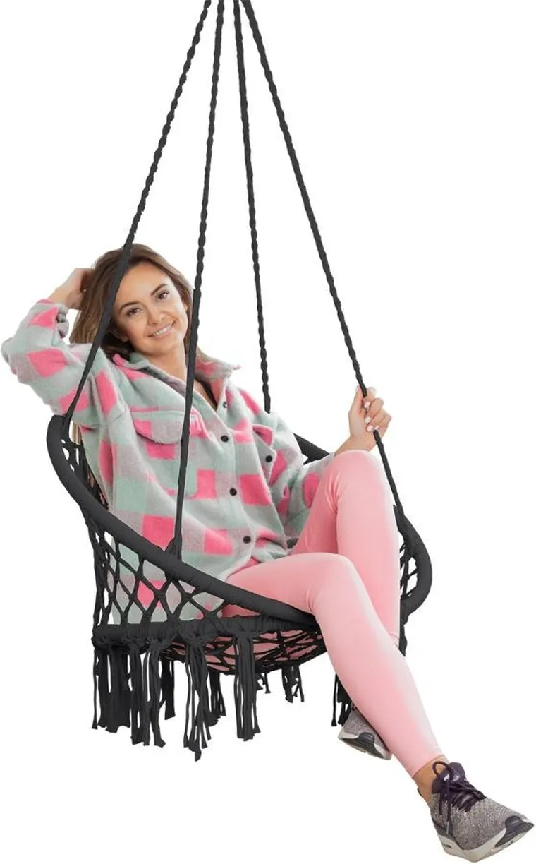 Saska Garden, ażurowy fotel wiszący, bocianie gniazdo, ciemny szary, 80-60 cm