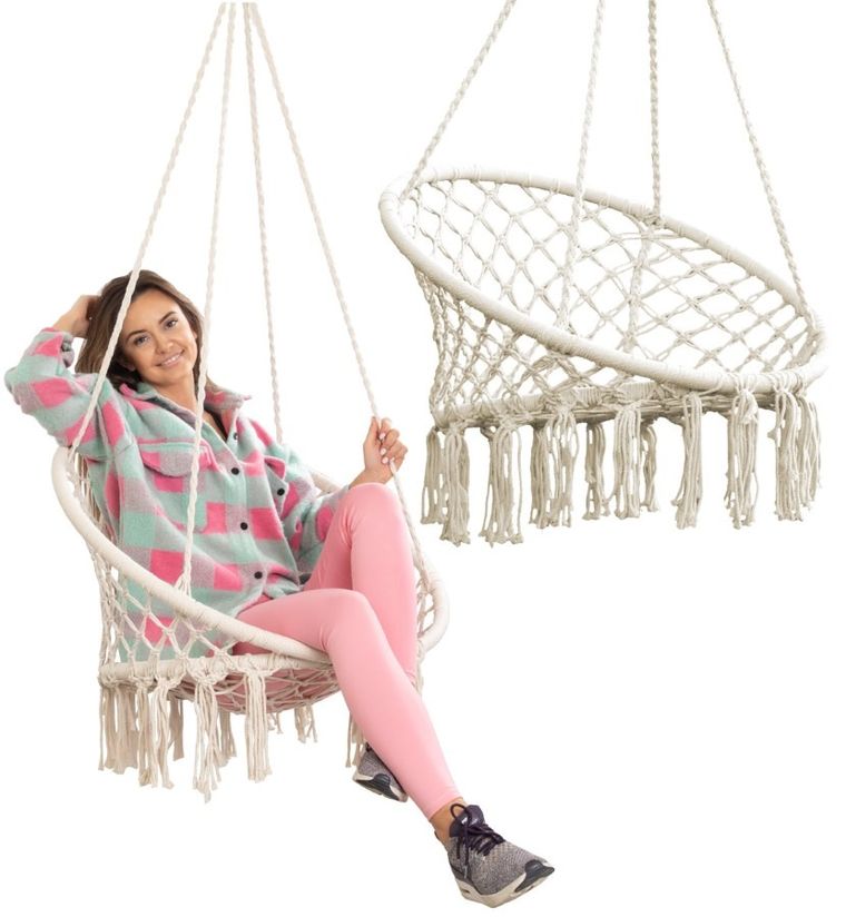 Saska Garden, hamak ażurowy, fotel wiszący, ecru, 80-60 cm