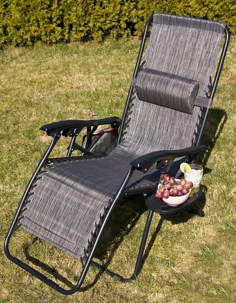 Saska Garden, składany leżak ogrodowy, szary, 175-52/65-107 cm