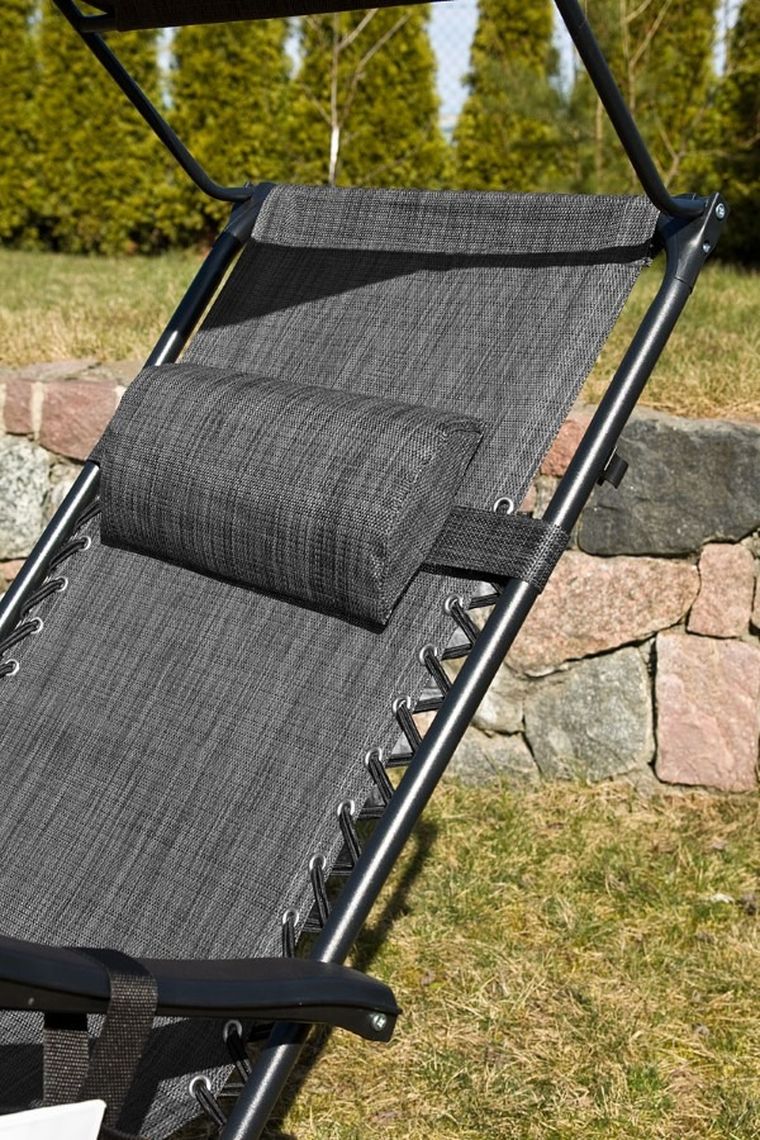 Saska Garden, składany leżak ogrodowy, wielofunkcyjny, z daszkiem, szary