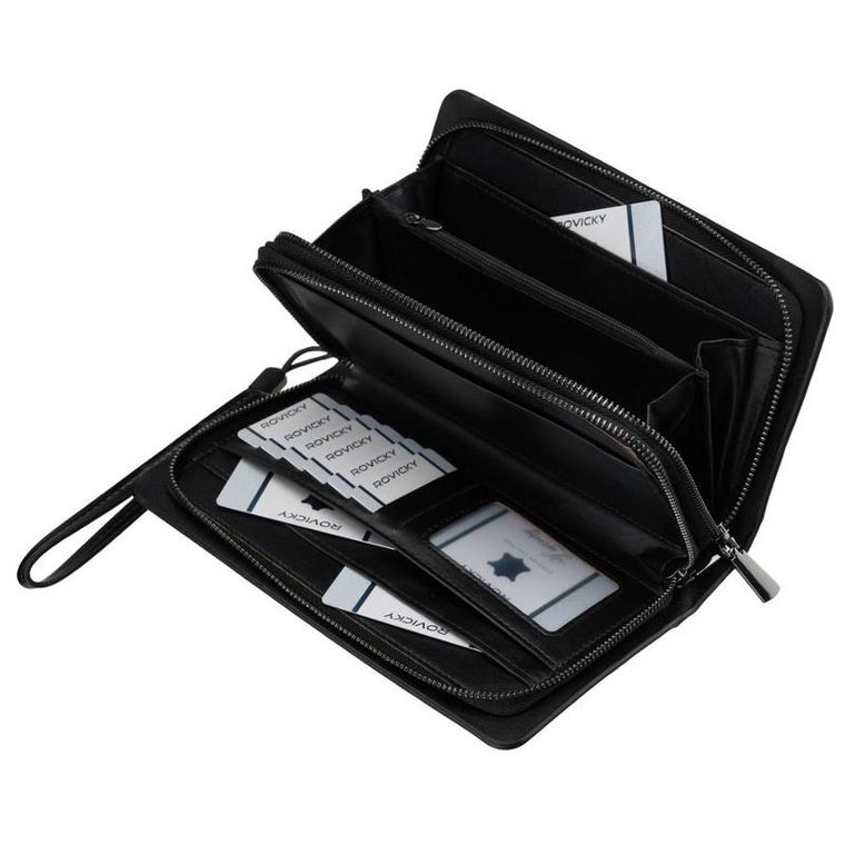 Saszetka do ręki, czarna, skóra ekologiczna, Rovicky