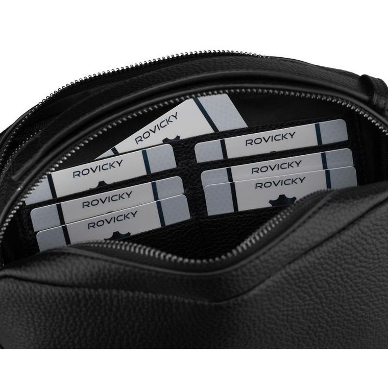 Saszetka do ręki, czarna, skóra ekologiczna, Rovicky