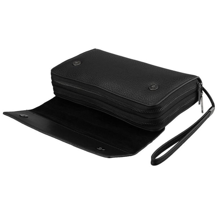 Saszetka do ręki, czarna, skóra ekologiczna, Rovicky