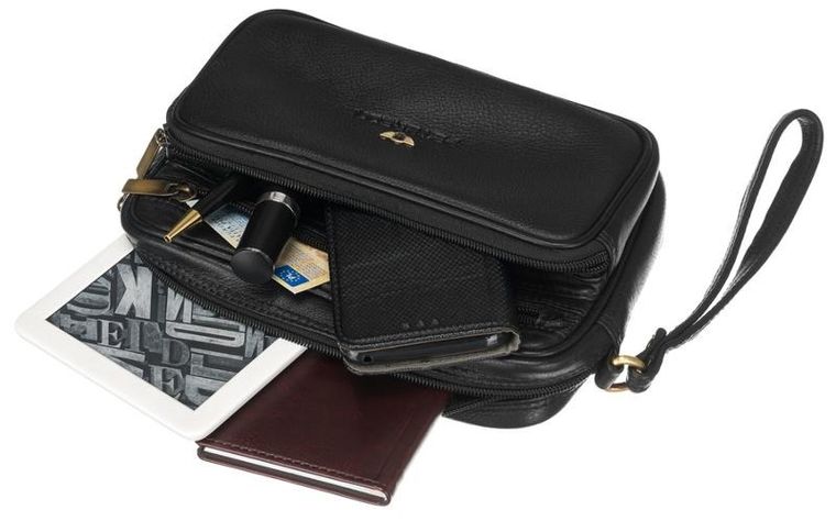 Saszetka do ręki, czarna, skórzana, Peterson