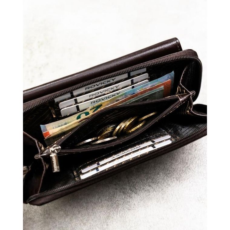 Saszetka na biodro, brązowa, skórzana, Rovicky