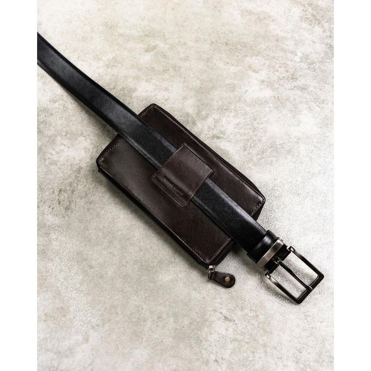 Saszetka na biodro, brązowa, skórzana, Rovicky