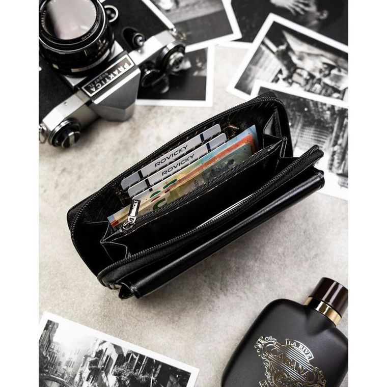 Saszetka na biodro, czarna, skórzana, RFID, Rovicky