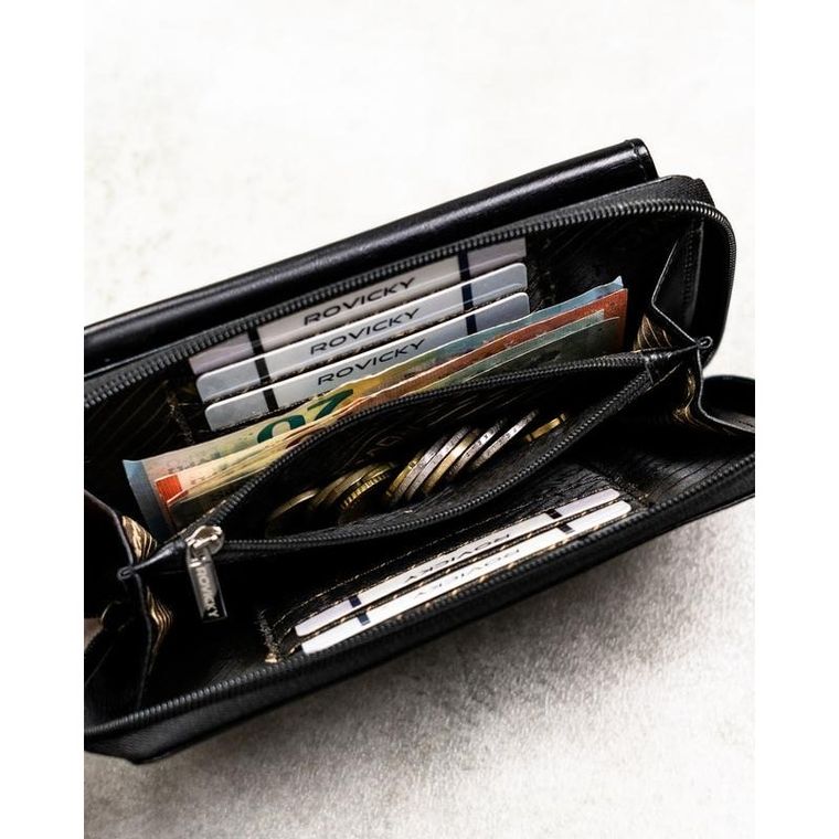 Saszetka na biodro, czarna, skórzana, Rovicky