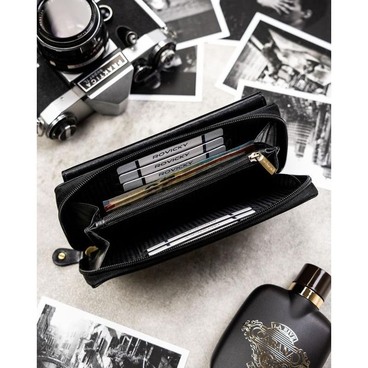 Saszetka na biodro, czarna, skórzana, Rovicky