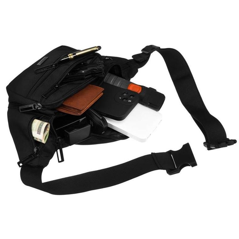 Saszetka na biodro, nerka, czarna, Peterson