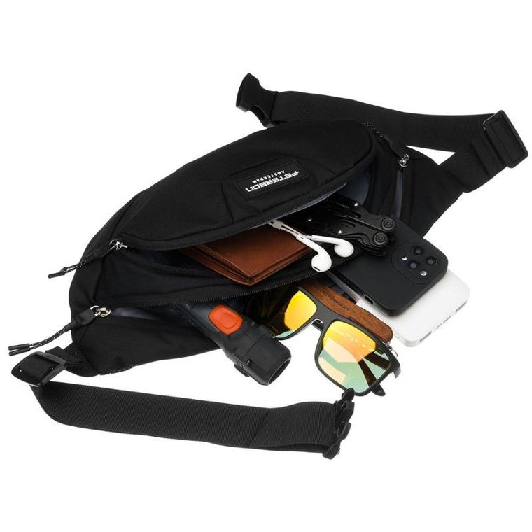 Saszetka na biodro, nerka, czarna, Peterson