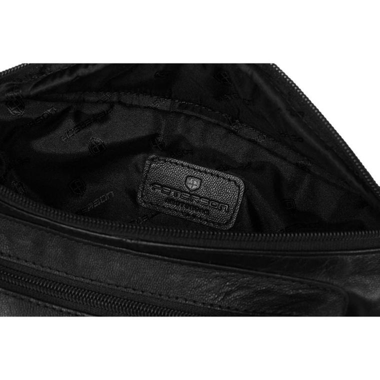 Saszetka na biodro, nerka, czarna, skórzana, Peterson