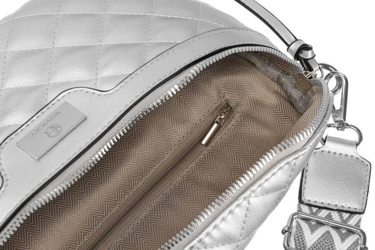 Saszetka na biodro, nerka, srebrna, skóra ekologiczna, Rovicky