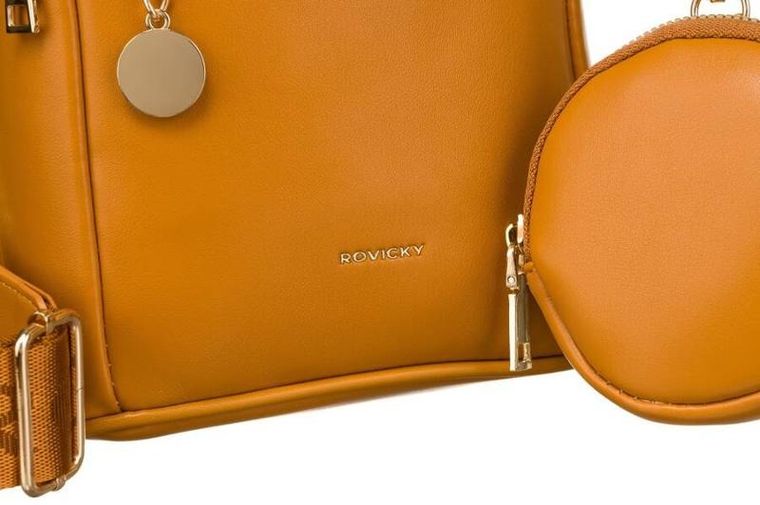 Saszetka na ramię, nerka, brązowa, skóra ekologiczna, Rovicky