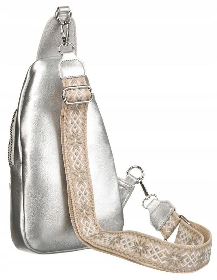 Saszetka na ramię, nerka, srebrna, skóra ekologiczna, Rovicky