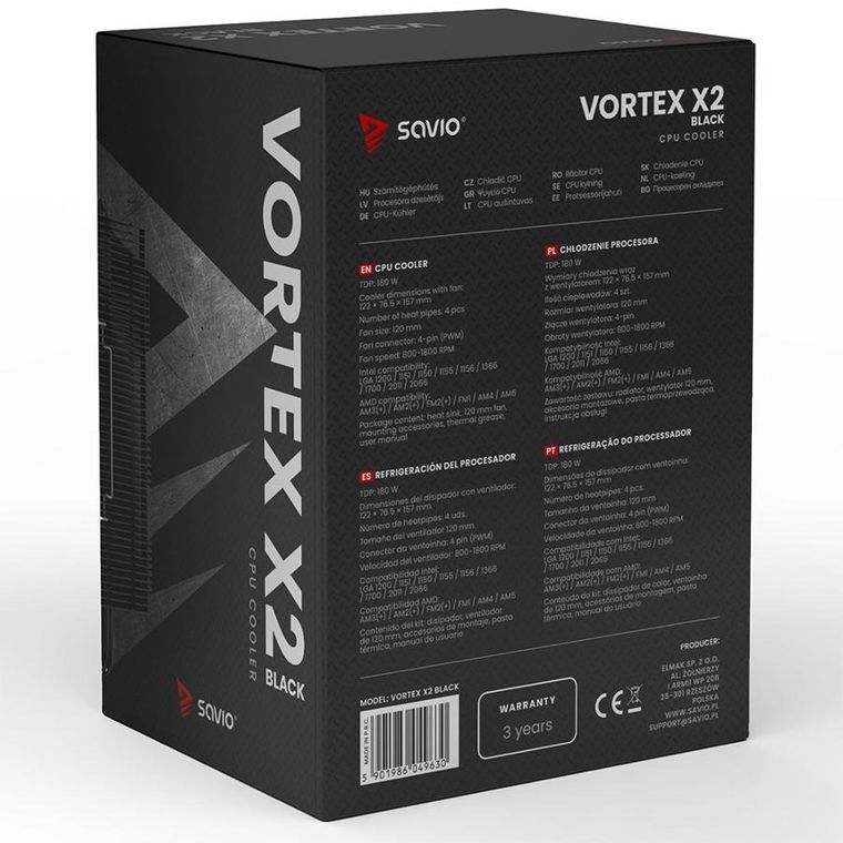 Savio, chłodzenie, CPU VORTEX X2 BLACK