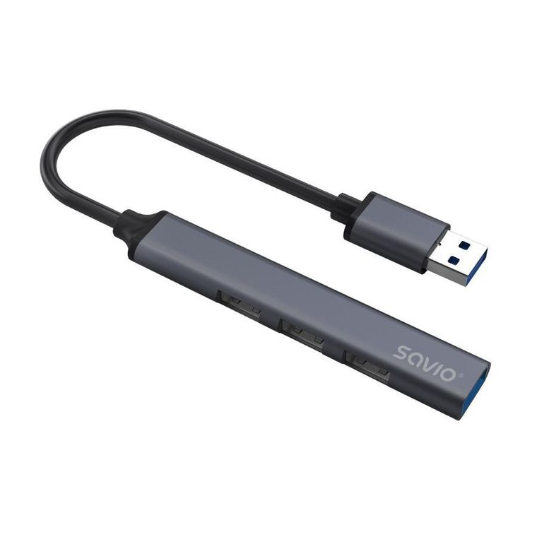 Savio, hub USB-A, 3xUSB-A 2.0, 1xUSB-A 3.0, szary