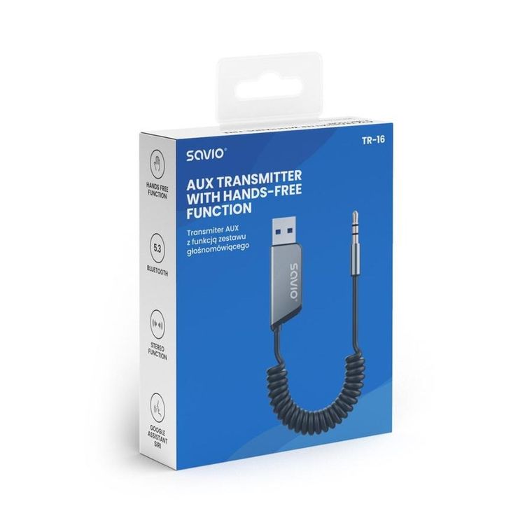 Savio, transmiter, AUX, USB, BLUETOOTH 5.3, funkcja zestawu głośnomówiącego, TR-16