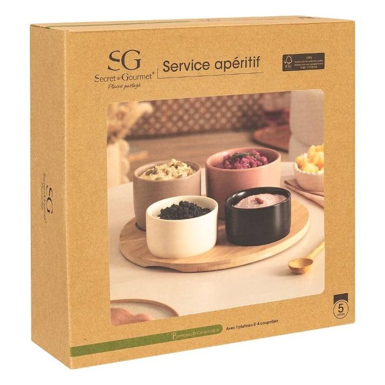 Tacce Secret de Gourmet, Wavy Bliss, miseczki na przekąski na drewnianej ...