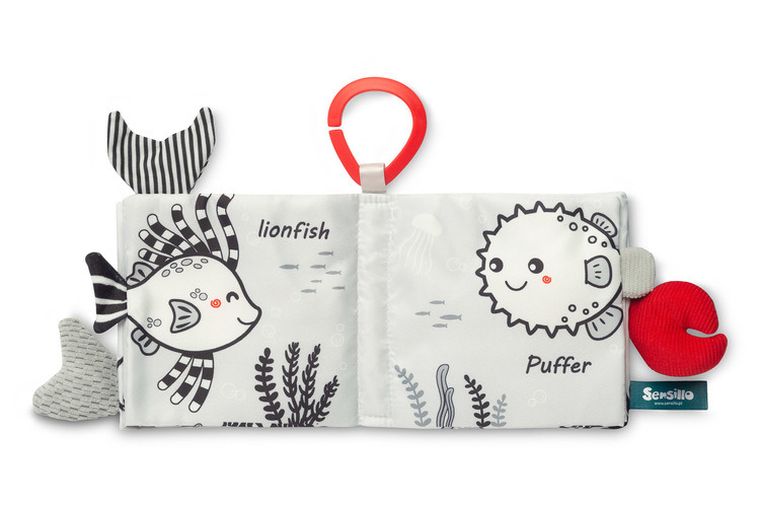 Sensillo, Black & white, książeczka materiałowa, delfin