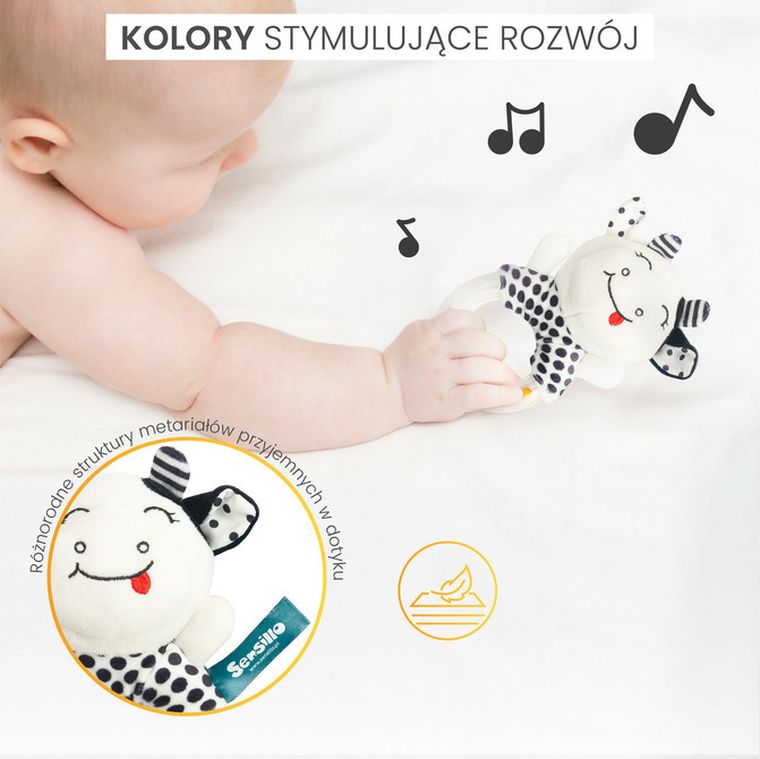 Sensillo, Black&White, miś, miękka grzechotka