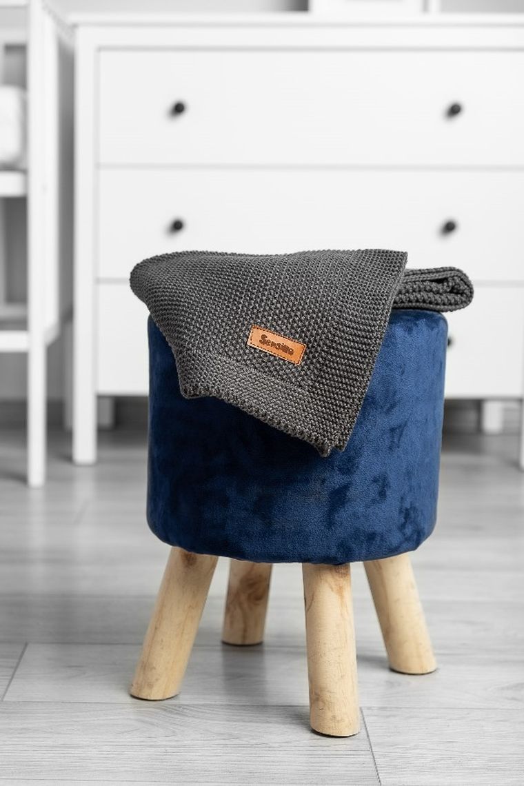 Sensillo, kocyk dziergany, bawełniany, grafitowy, 100-80 cm