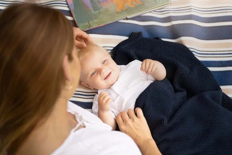 Sensillo, kocyk dziergany, bawełniany, granatowy, 100-80 cm