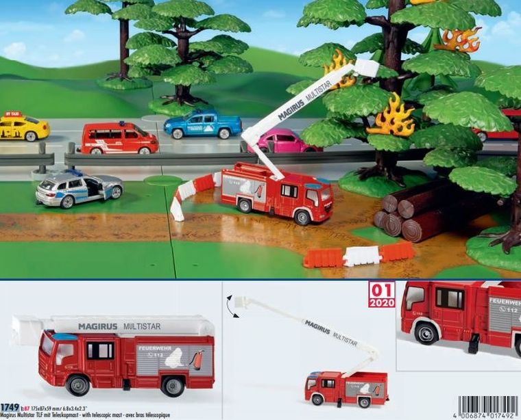 Siku, Magirus Multistar TLF, samochód strażacki z wysięgnikiem, 1749