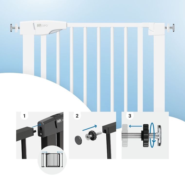 Sipo, bramka zabezpieczająca na schody, barierka ochronna, biała